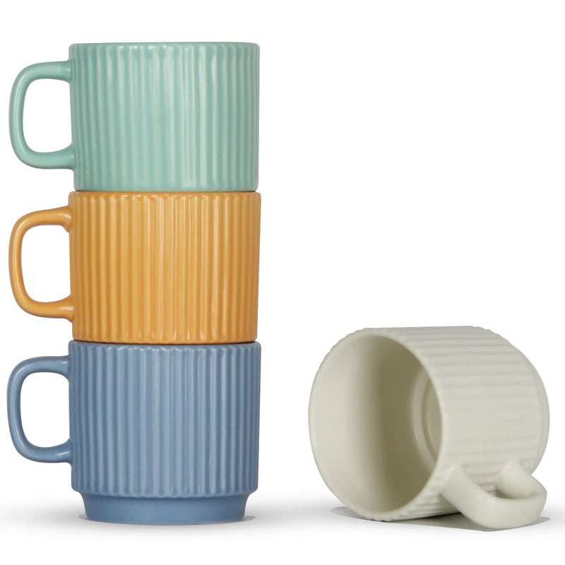 SHOWFULL Stackable Coffee Mugs Set of 4 7 OZ Ceramics Espresso Cups for Latte Cappuccino Cocoa with Handle Colorful
