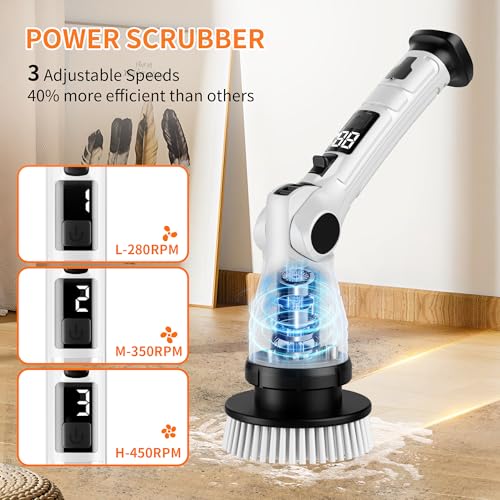 KELAWE Electric Spin Scrubber Power Electric Scrubber for Cleaning Shower Cordless Cleaning Brush with 6 Adjustable Angles8 Brush Heads 3 Speed Mode Electric Cleaning Brush for BathroomTubFloorTile - Image 3