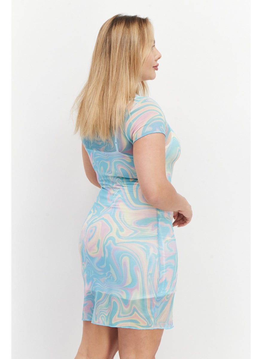 rvca Women Abstract Mini Dress, Turquoise Combo  - Image 3