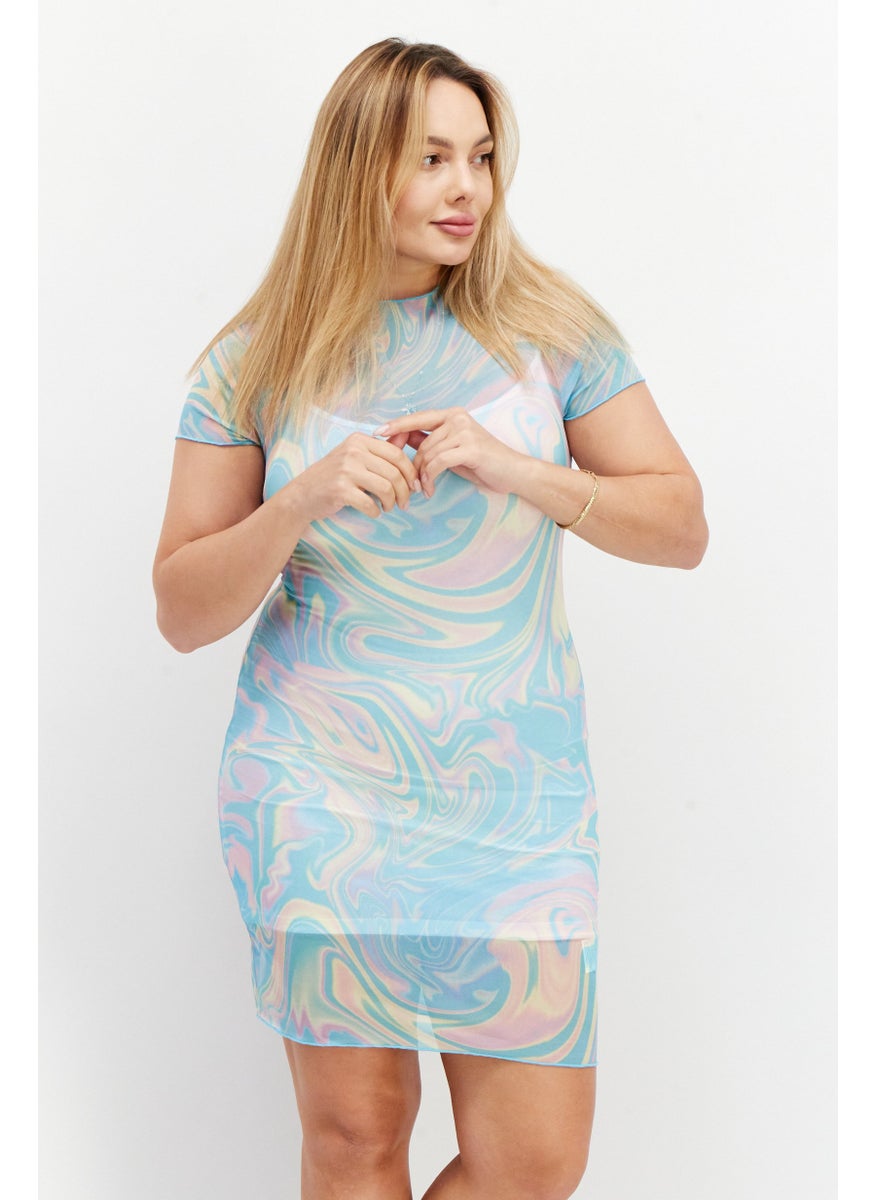 rvca Women Abstract Mini Dress, Turquoise Combo  - Image 1