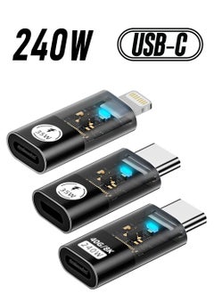 35W/480Mbps USB-C Male to Lightning Female Adapter, 240W/40Gbps USB Type C Male to Female Extender, 35W/480Mbps USB C Female to Lightning Male Converter (3 Pack, Transparent Black)