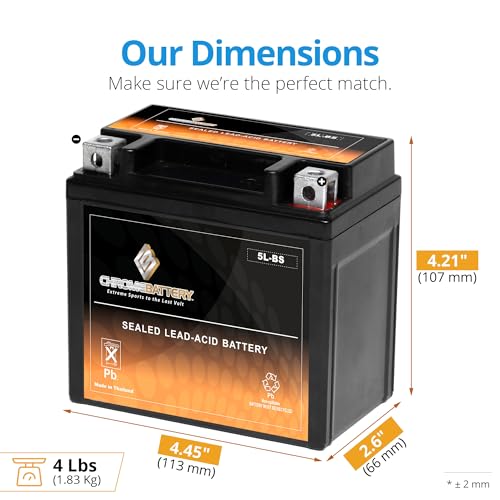 CB CHROMEBATTERY 5L-BS Maintenance-Free 12V 5Ah Battery Replacement for ATV, Motorcycle, Jet Skis, Scooter, UTV, and More - Nut and Bolt (T3) Terminal - Image 2