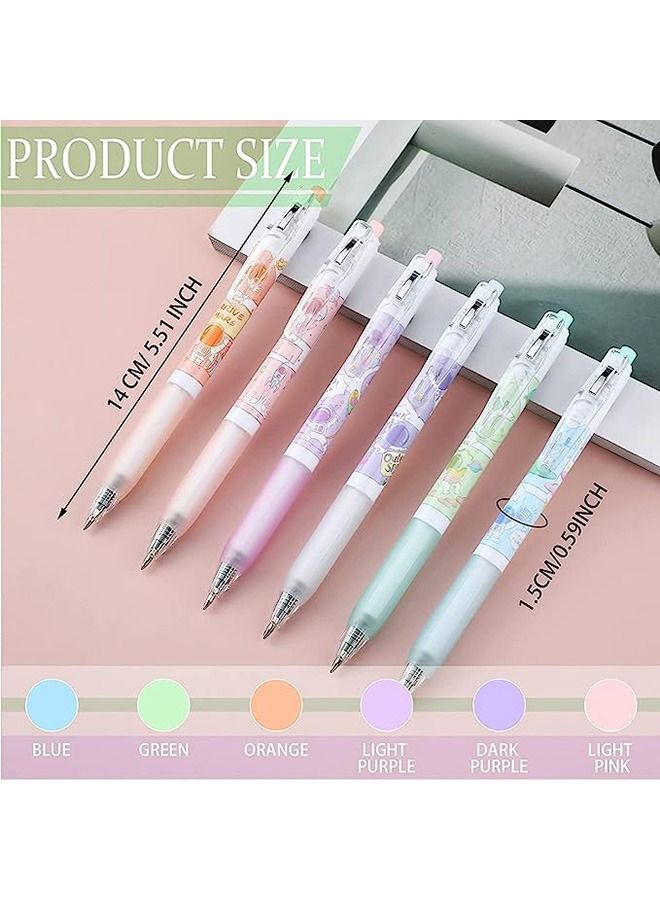 Kawaii Gel Ink Pen, 6 Pcs Retractable Gel Pen, Black Ink, 0.5mm Pens Fun Space Aesthetic Pens for Office School Kids Writing Journaling Supplies, Kawaii Pressing Gel Pen (Spaceman)