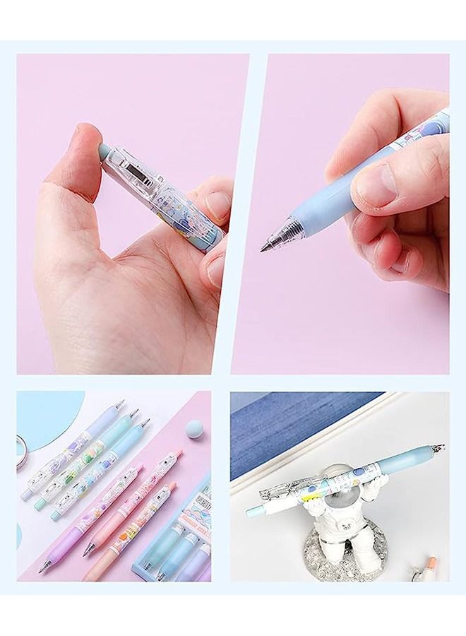 Kawaii Gel Ink Pen, 6 Pcs Retractable Gel Pen, Black Ink, 0.5mm Pens Fun Space Aesthetic Pens for Office School Kids Writing Journaling Supplies, Kawaii Pressing Gel Pen (Spaceman)