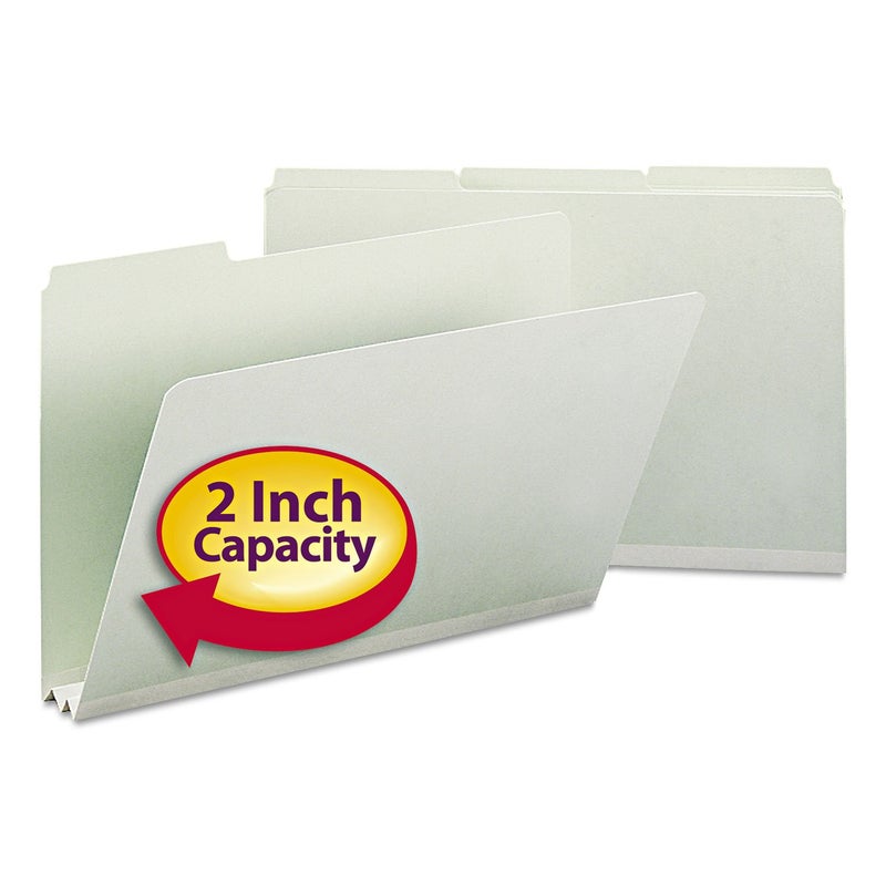 Smead Pressboard File Folder, 1/3-Cut Tab, 2" Expansion, Legal Size, Gray/Green, 25 per Box (18234) - Image 1