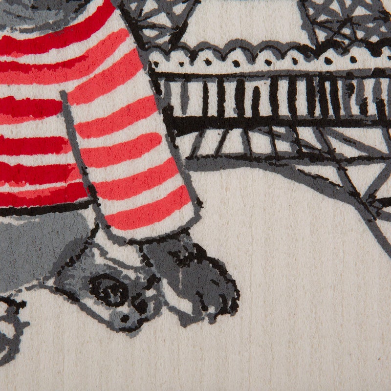 DII Swedish Dishcloths for Kitchen & Cleaning  Reusable  Machine Washable & Dishwasher Safe  Biodegradable  7.75 x 6.75  Dog in Paris  3 Piece - Image 3