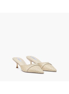 ELLE Women's Monogram Detail Slip-On Mules with Kitten Heels  - Image 1