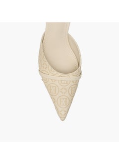 ELLE Women's Monogram Detail Slip-On Mules with Kitten Heels  - Image 4