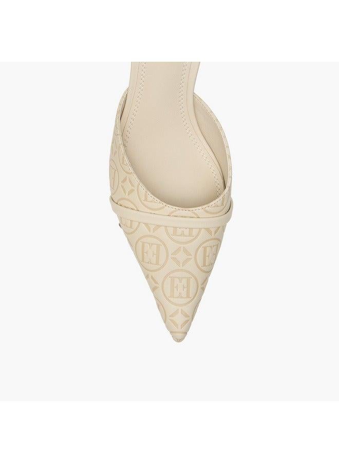 ELLE Women's Monogram Detail Slip-On Mules with Kitten Heels - Image 4