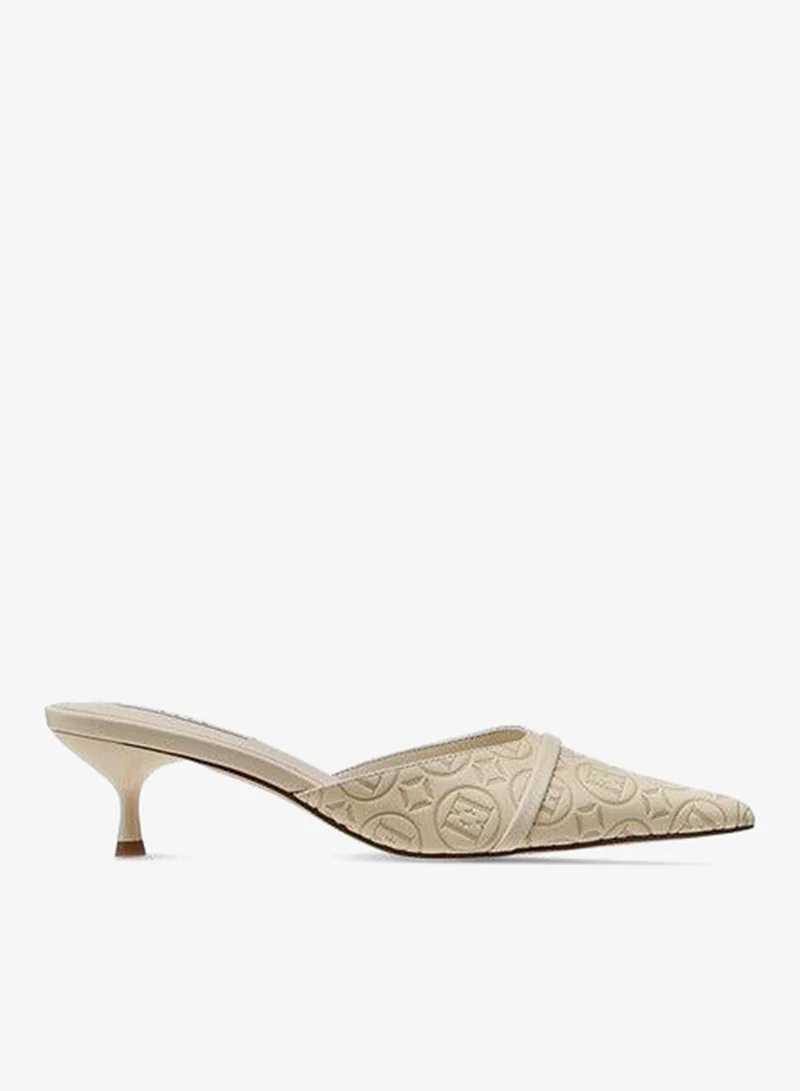 ELLE Women's Monogram Detail Slip-On Mules with Kitten Heels