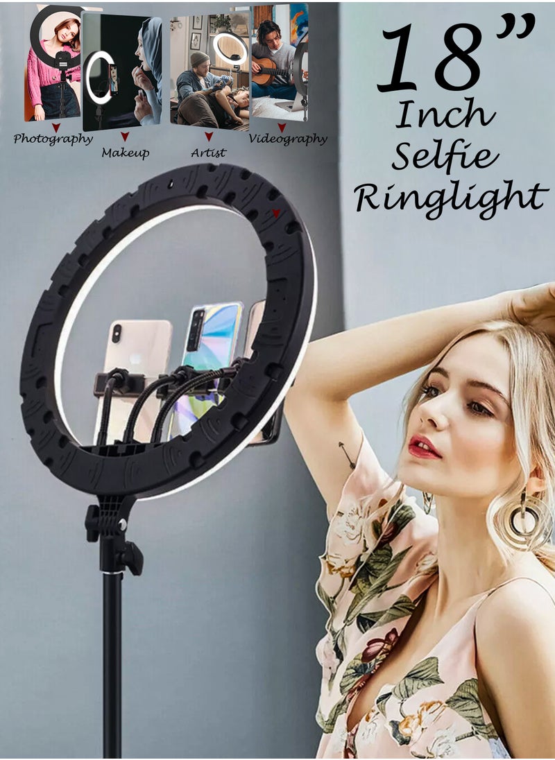 18 inch Dimmable Circle LED Studio Selfie Ring Light With 2.1 Meter Tripod Stand Remote And 3 Mobile Phone Holders For Makeup Camera Photography YouTube Video Shoot TikTok Vlog Live Stream Compatible - pzsku/ZFEE4958EF047D4962125Z/45/_/1738514183/8b7d6ff7-487f-4f55-aa19-4d84bf0ea167