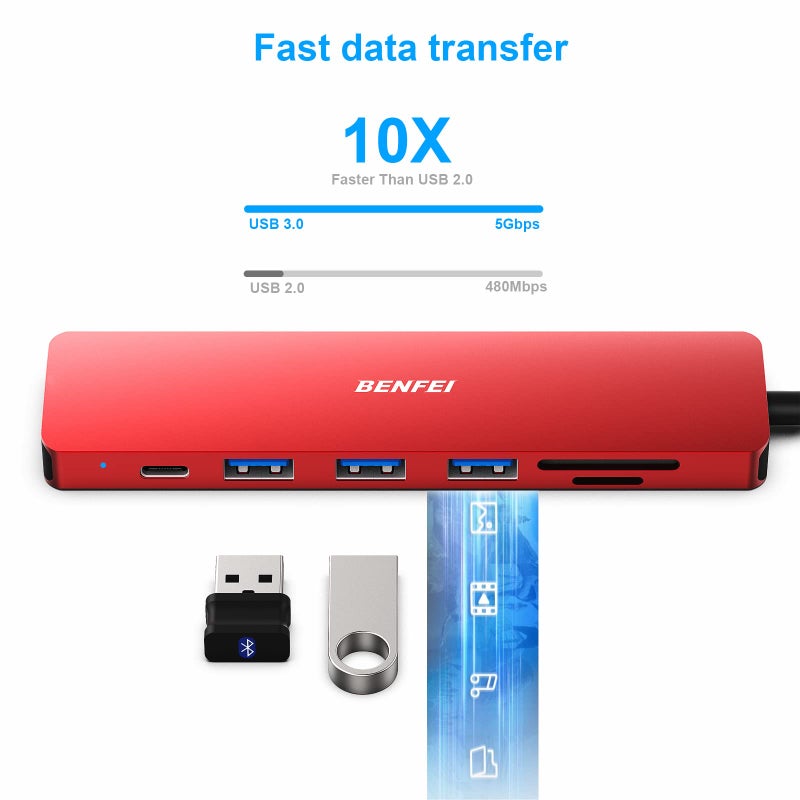 BENFEI USB C HUB 7-in-1, USB-C HUB Multiport Adapter with HDMI (4K @ 60Hz Certified)/100W Power Delivery/3*USB 3.0 5Gbps/SD/TF Card Reader (160MB/s) for iPhone 15 Pro/Max MacBook iPad Pro iMac S23 - Image 4