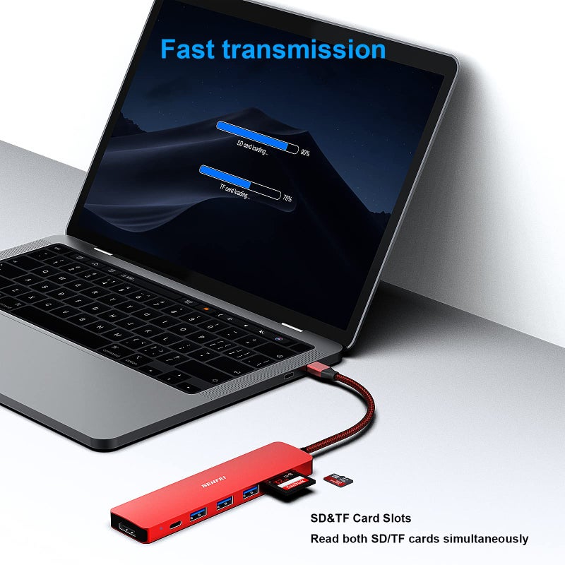 BENFEI USB C HUB 7-in-1, USB-C HUB Multiport Adapter with HDMI (4K @ 60Hz Certified)/100W Power Delivery/3*USB 3.0 5Gbps/SD/TF Card Reader (160MB/s) for iPhone 15 Pro/Max MacBook iPad Pro iMac S23 - Image 5