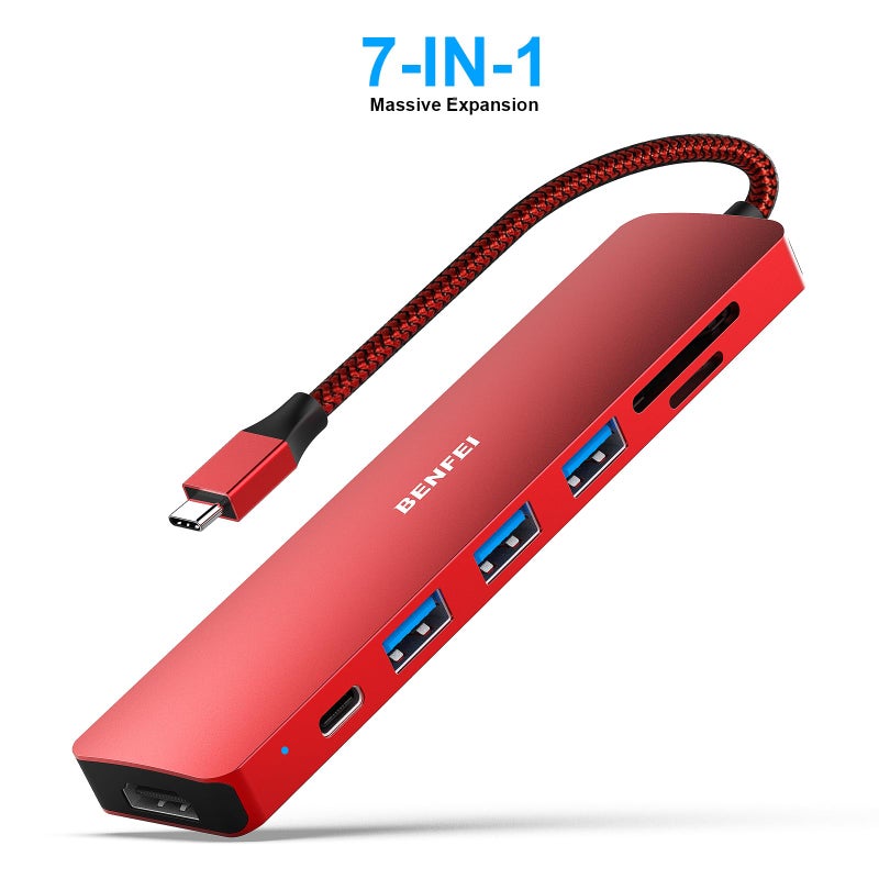 BENFEI USB C HUB 7-in-1, USB-C HUB Multiport Adapter with HDMI (4K @ 60Hz Certified)/100W Power Delivery/3*USB 3.0 5Gbps/SD/TF Card Reader (160MB/s) for iPhone 15 Pro/Max MacBook iPad Pro iMac S23 - Image 2