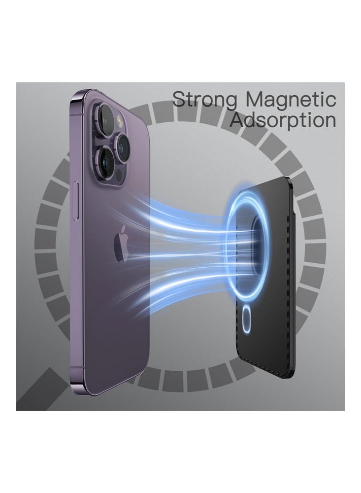 Sinjimoru Magnetic Card Wallet, Premium Vegan Leather Phone Wallet for MagSafe  Holder Compatible with iPhone 17 16 15 14 13 12 Series. Black - Image 3