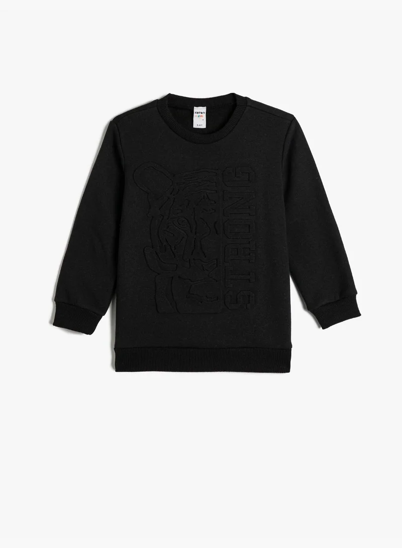 كوتون Sweatshirt Long Sleeve Crew Neck Tiger Embossed Printed