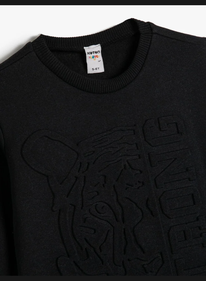 كوتون Sweatshirt Long Sleeve Crew Neck Tiger Embossed Printed