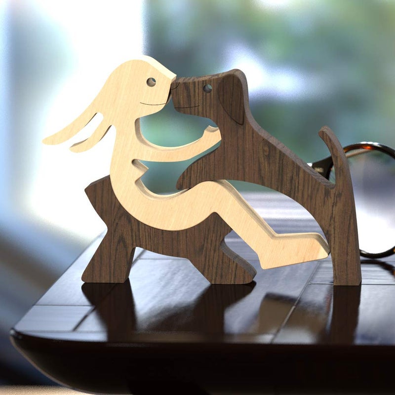 ISHINE Handmade Wooden Statue  Sitting Woman and Dog  Wood Decor Accents Craft Figurine for Bedroom Home Office Shelf Decor Gift Natural ECO Friendly - Image 2