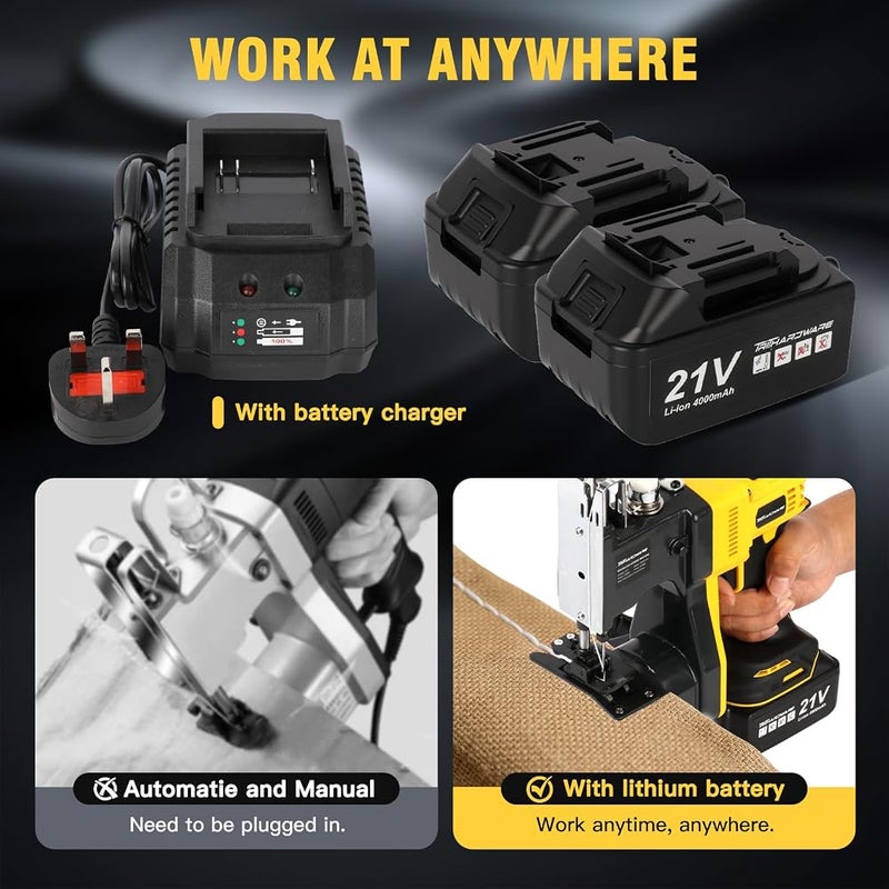 TriThardware 1000W Cordless Bag Sewing Machine with 2pcs Batteries, Portable Industrial Bag Closer, 2-Second Fast Sealingfor Woven PP/Canvas/Jute Bags, Factory &Farm Bag Stitcher-Yellow - Image 5