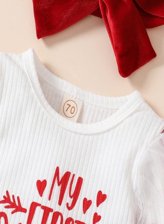 Gureui My First Valentines Day Toddler Baby Girl Outfit Red Heart Long Sleeve Romper and Flare Pants Infant Clothes (A White my first valentines day, 0-3 Months) - Image 5