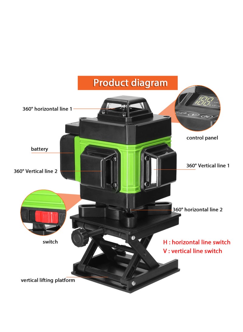 Kiboule Multifunctional 4D 16 Lines Laser Level 3° Self-leveling Machine USB Rechargeable Lithium Battery Leveling Tool with Vertical Horizontal Tilt Lines - Image 3