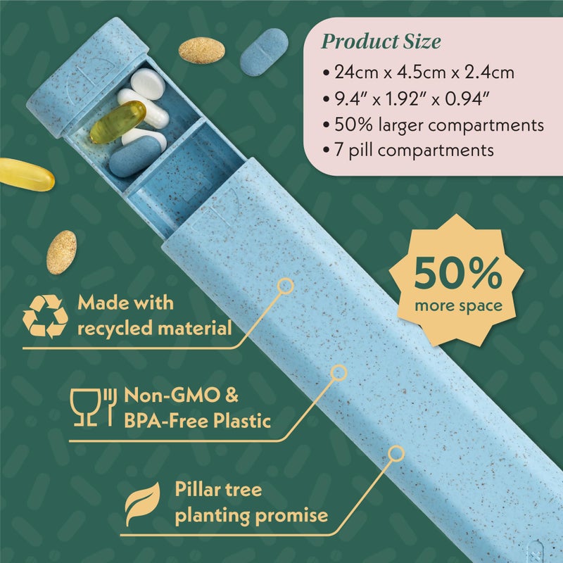 SEQUENCE Pillar Plus - Aesthetic 7 XL Day Pill Organizer | BPA-Free Wheat Straw Medicine Case | Pretty Travel & Home Tablet Vitamin Organizer | Cute Weekly Pill Box | Travel Medicine Organizer (Powder Blue) - Image 2