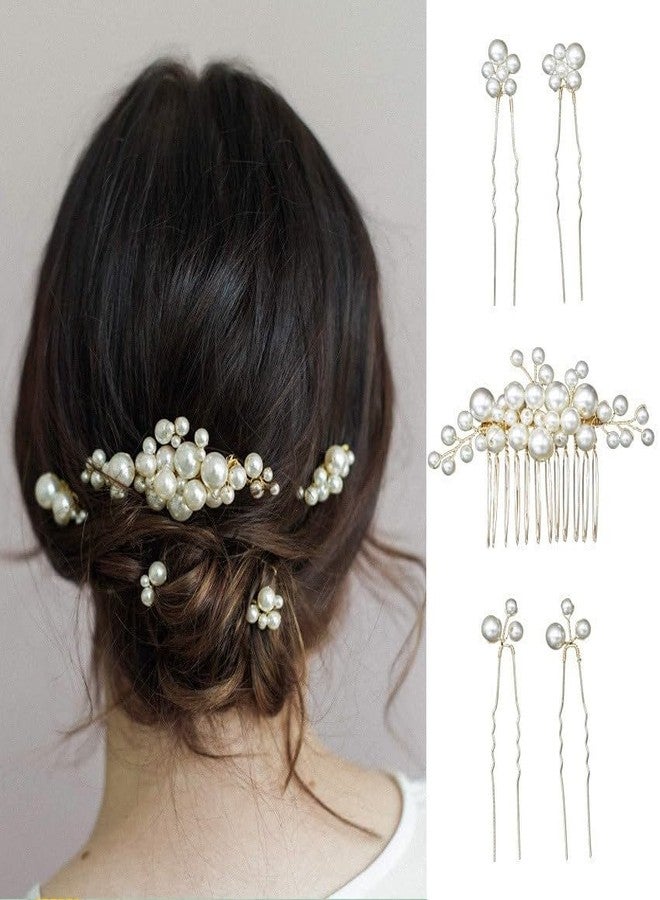 Foyte 5PCS Pearl Hair Comb for Wedding Pearls Hair Clips Bridal Pearl Bobby Pins Set Gold Bridesmaid Hair Accessories for Women and Brides - Image 4