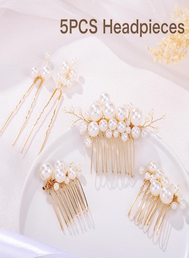 Foyte 5PCS Pearl Hair Comb for Wedding Pearls Hair Clips Bridal Pearl Bobby Pins Set Gold Bridesmaid Hair Accessories for Women and Brides - Image 3