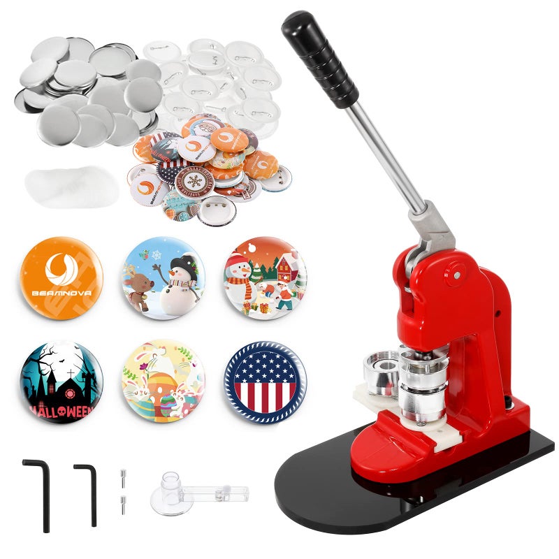 BEAMNOVA BEAMNOVA Button Maker Machine DIY Round Pin Maker Kit 32mm  126 in About 114 Inch Badge Press Machine with 1000 Button Blanks Parts Supplies 