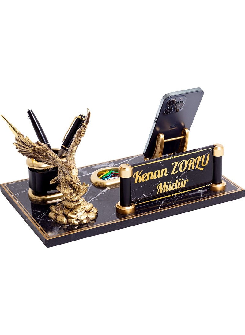 isimksepeti Side Eagle Figurine Office Desktop Name Tag Set Marble Patterned Wooden Table Name Tag
