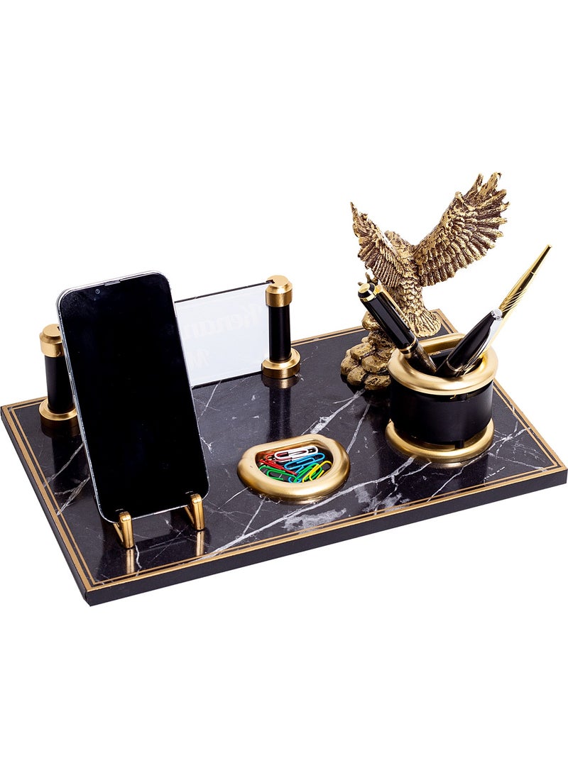 isimksepeti Side Eagle Figurine Office Desktop Name Tag Set Marble Patterned Wooden Table Name Tag
