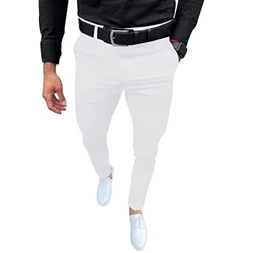 Percle Mens Fashion Slim Fit Dress Pants Casual Business Skinny Stretch Pants Golf Pants White - Image 1