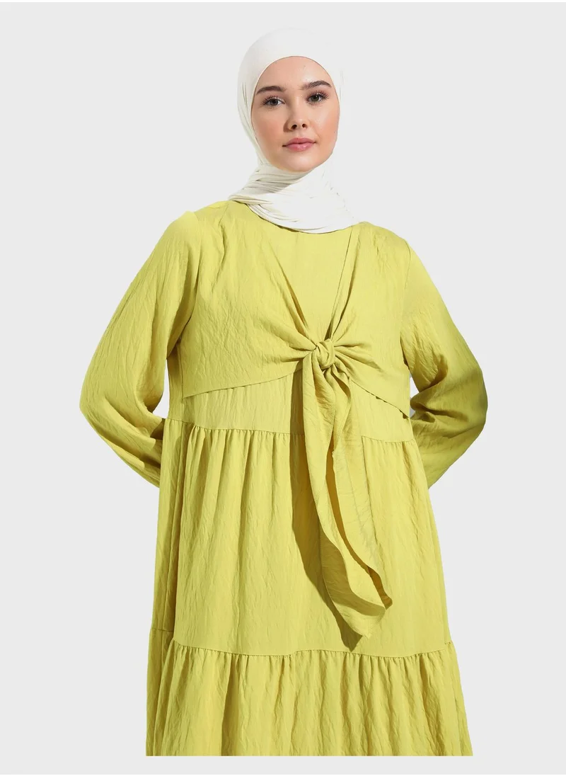 Benin by modanisa Tie Detail Ruffled Tiered Dress