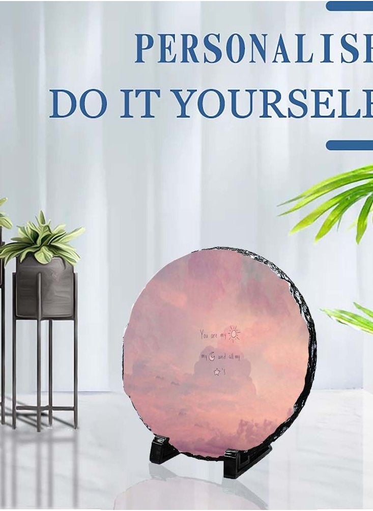 Service Zone - Protective Printed White Round Shape Marble Photo Frame for Table Top You Are My Sun My Moon And All My Stars - Image 1