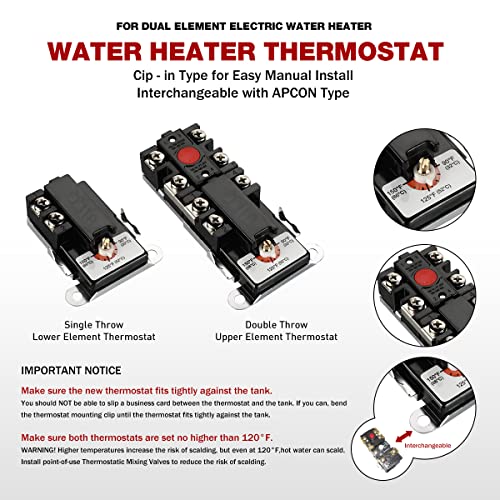 Alltemp Electric Water Heater Tune-Up Kit, Includes Two 4500W 240V Water Heater Elements, Upper Thermostat, Lower Thermostat, Two Protective Covers, Two Elements Gaskets - Image 3