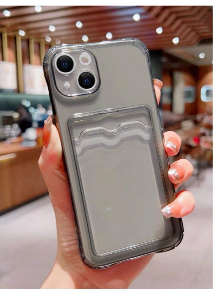 iPhone, 15, 15 plus, 15pro, 15pro max, transparent black cover with card holder - Image 2