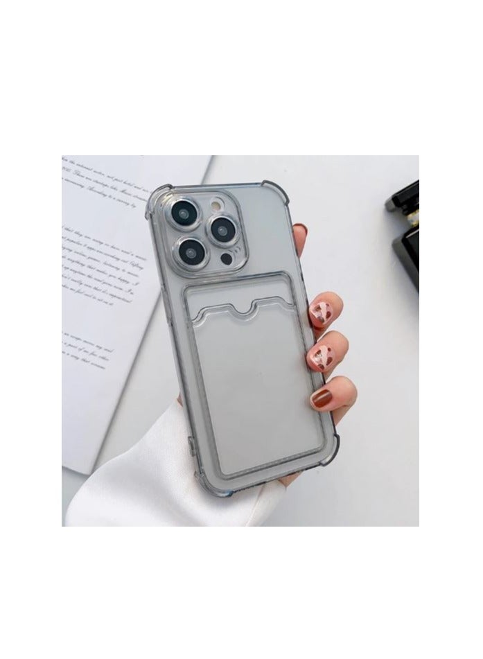 iPhone, 15, 15 plus, 15pro, 15pro max, transparent black cover with card holder - Image 1