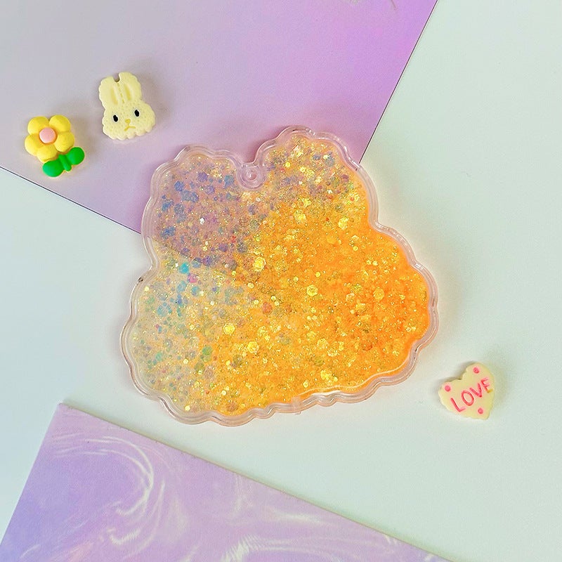 Large Quicksand Guka Brick Acrylic Keychain Orange [Rabbit shape] with bead chain 