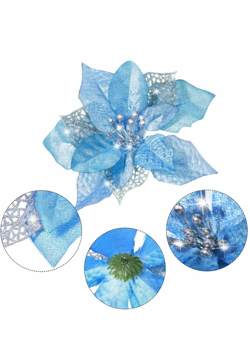 Excefore زهور الهدية الترترية الاصطناعية 36 قطعة زينة شجرة الزفاف رأس السنة (أزرق) - Image 4