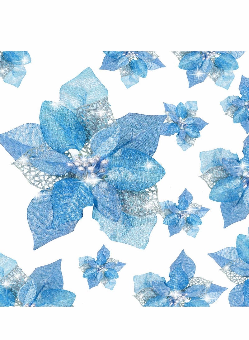 Excefore زهور الهدية الترترية الاصطناعية 36 قطعة زينة شجرة الزفاف رأس السنة (أزرق) - Image 1