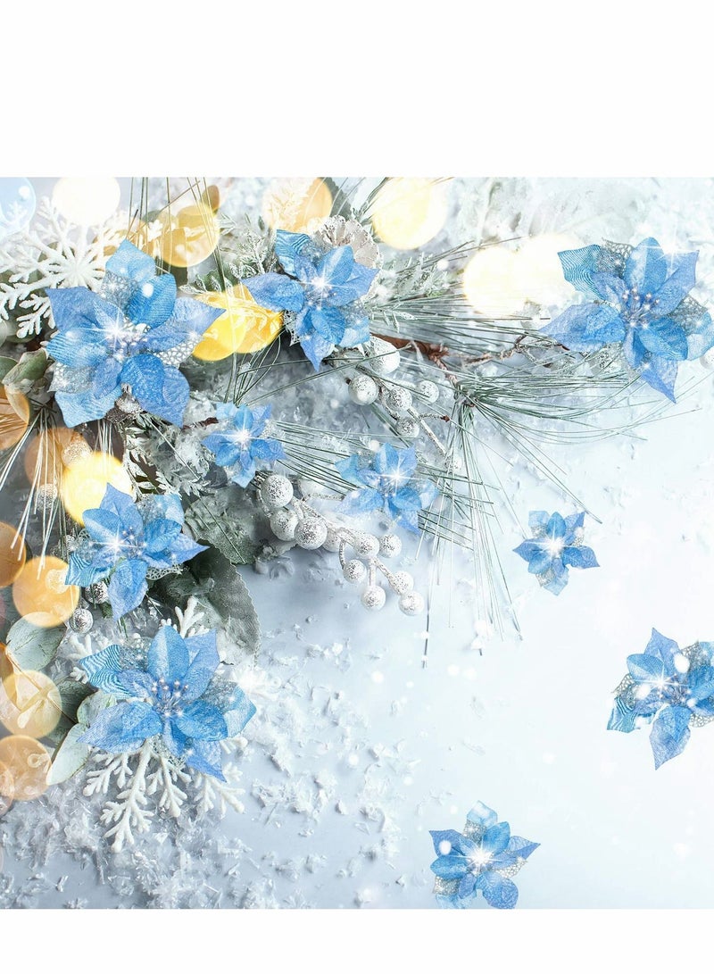 Excefore زهور الهدية الترترية الاصطناعية 36 قطعة زينة شجرة الزفاف رأس السنة (أزرق) - Image 3