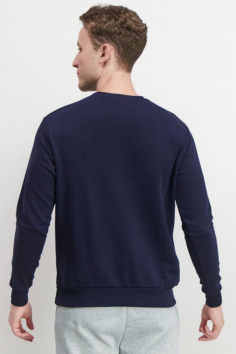 Baldinini Men Crew Neck Brand Logo Long Sleeves Sweatshirt, Navy Blue and Forest - Image 2