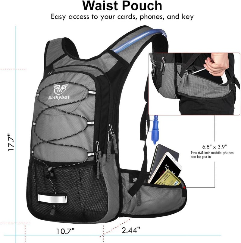 Mothybot Hydration Pack, Insulated Hydration Backpack with 2L BPA Free Water Bladder and Storage, Hiking Backpack for Men, Women, Kids for Running, Cycling, Camping - Keep Liquid Cool up to 5 Hours - Image 3