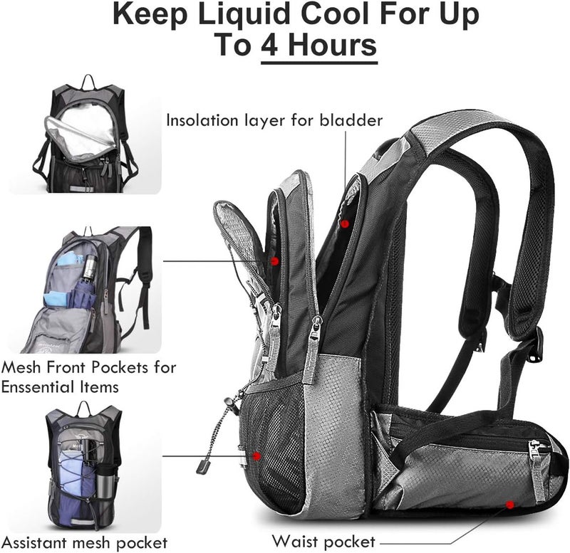 Mothybot Hydration Pack, Insulated Hydration Backpack with 2L BPA Free Water Bladder and Storage, Hiking Backpack for Men, Women, Kids for Running, Cycling, Camping - Keep Liquid Cool up to 5 Hours - Image 2