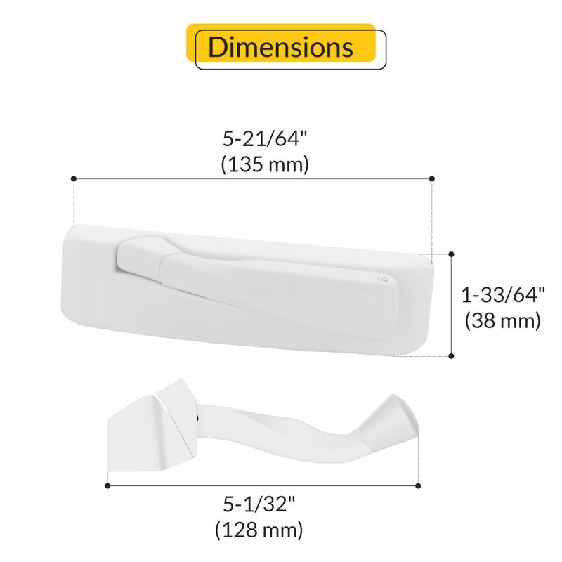 BRIXWELL Encore Tango Fold Handle Left Handed 5-21/64" Length, 1-33/64" Height with 5-1/32" Metal Handle and Plastic Cover, White Finish, Left Hand, Folding Window Crank with Truth Encore Handle - Image 2