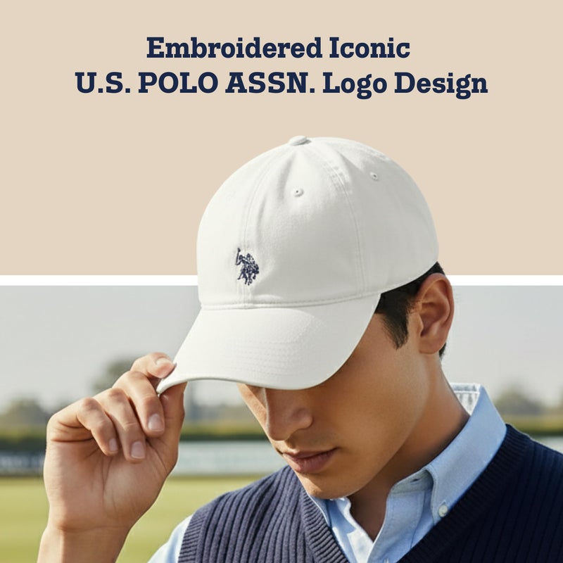 U.S. Polo Assn. Baseball Cap, 100% Cotton Adjustable Dad Hat with Small Pony Logo, White, One Size - Image 3