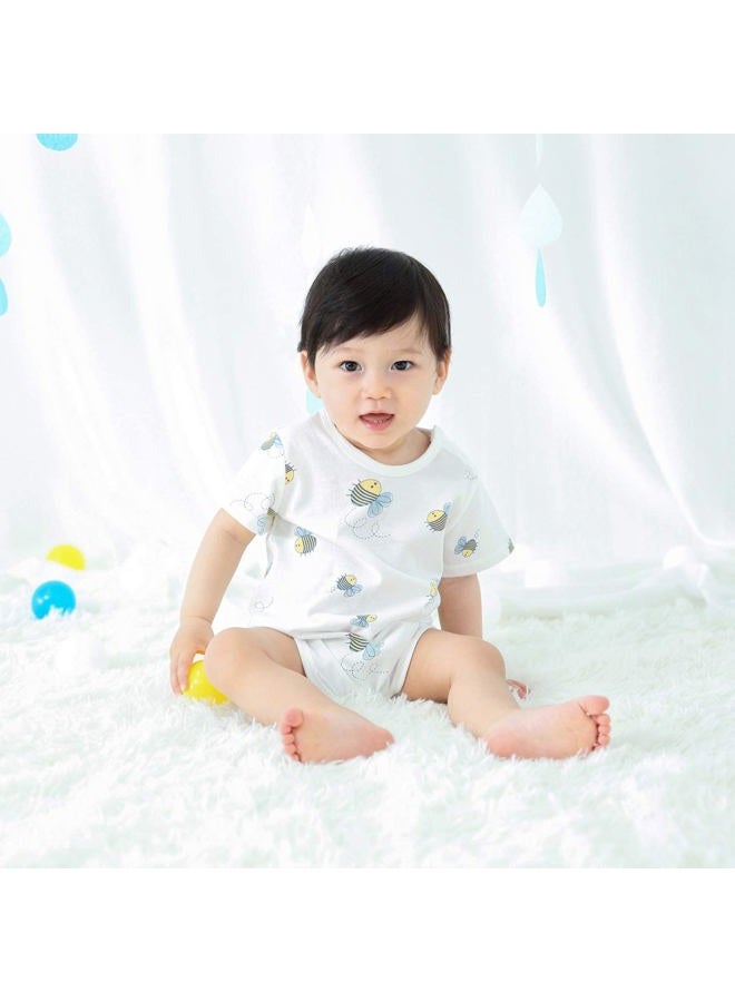 PureBorn (9-12 Months) - Newborn Baby Short Sleeve Bodysuit Cute Bees Romper Outfits for Baby Boys and Girls Summer - Image 2