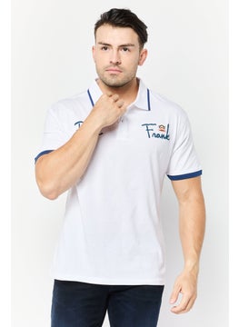 Men Regular Fit Brand Logo Short Sleeves Polo Shirt, White