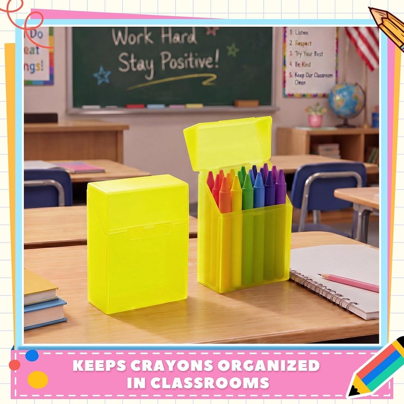 Clabby 4 Pcs Plastic Crayon Organizer Case for 24 Count Crayons Kids Art Supply Storage Box with Lid, Portable Holder for Classroom Home Travel, Fits Standard 24-Pack Crayon (Yellow) - Image 5