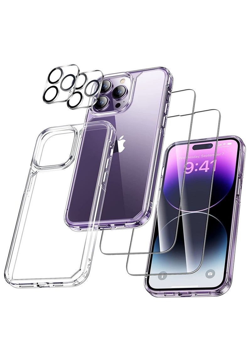 ELTRAZONE [5 in 1] uniqueMe Designed for iPhone 14 Pro Max Case with 2 Pack Tempered Glass Screen Protector 2pcs Camera Lens Protector  [Military Grade Protection] Shockproof Slim Thin  Anti-Scratch Kit-Clear - Image 1